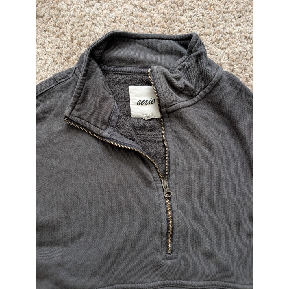 Aerie Womens Quarter Zip Sweatshirt Charcoal Grey Cropped Pullover Small - Picture 3 of 8